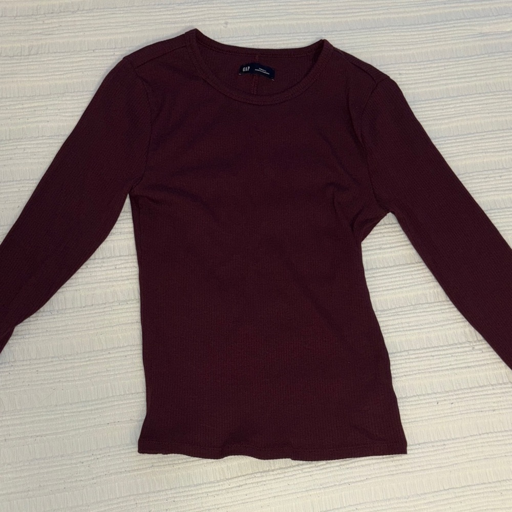 GAP Burgundy Ribbed Crew Neck Top